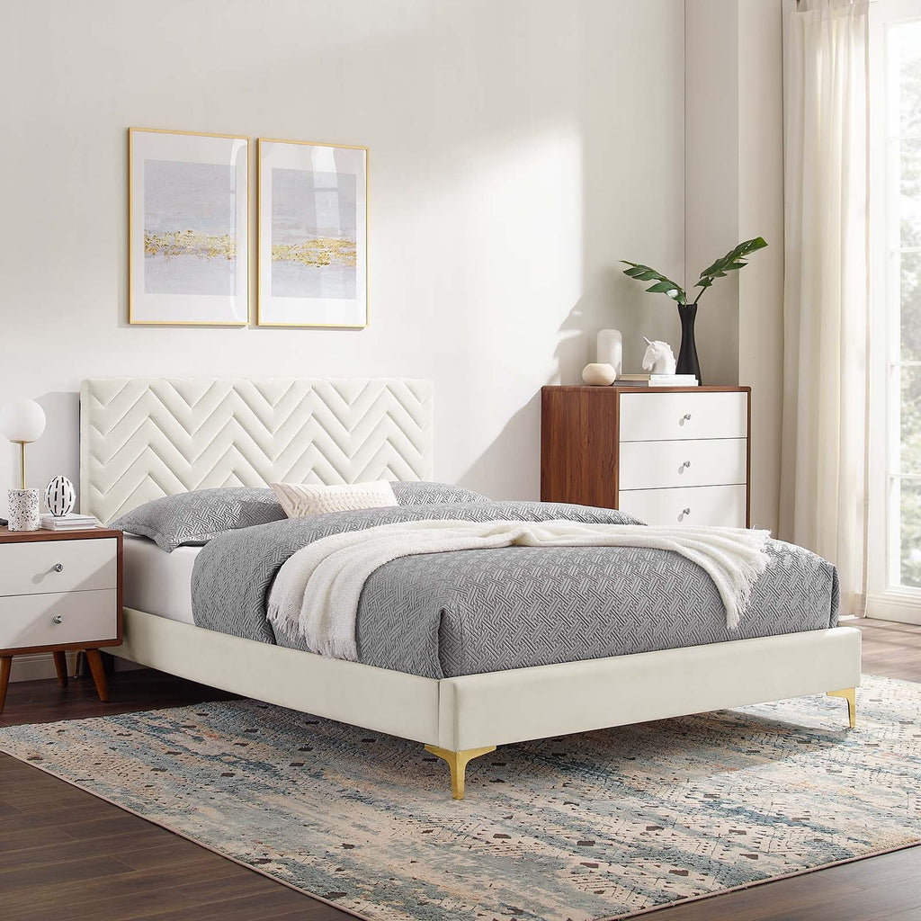 Leah Chevron Tufted Performance Velvet Twin Platform Bed by Modway