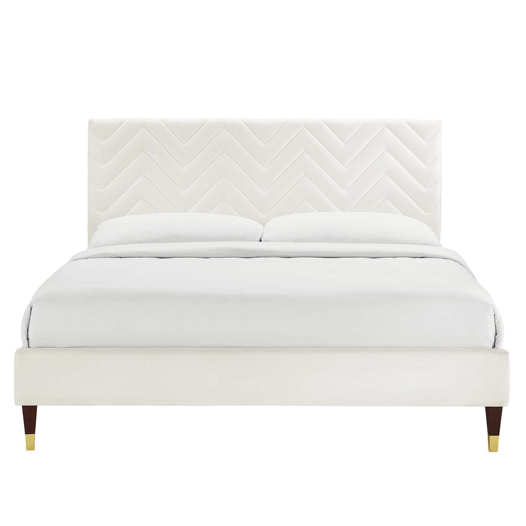 Leah Chevron Tufted Performance Velvet Twin Platform Bed by Modway