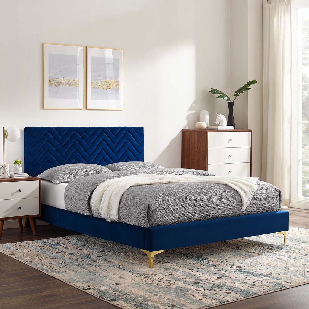Leah Chevron Tufted Performance Velvet Full Platform Bed by Modway