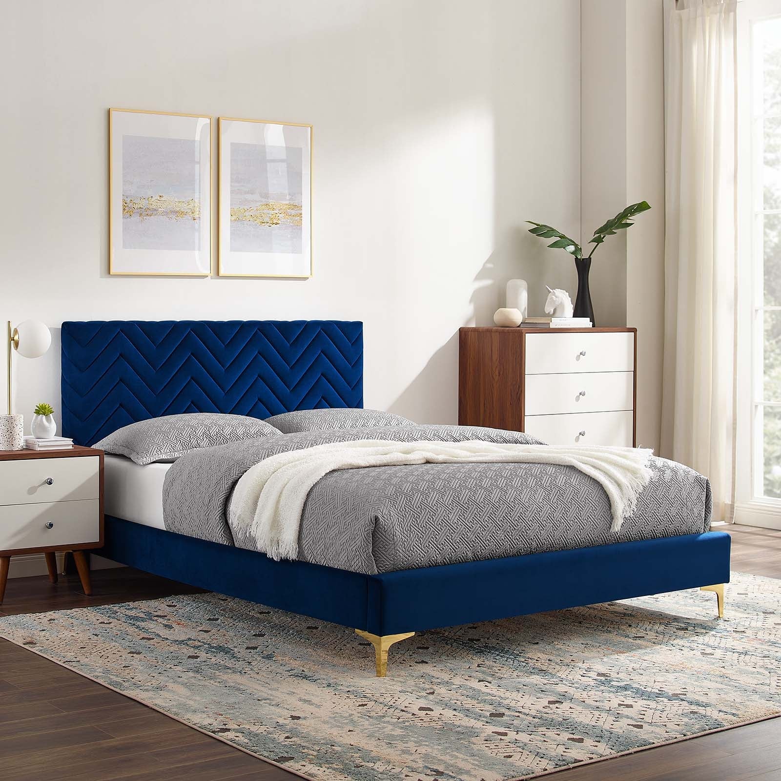 Leah Chevron Tufted Performance Velvet Full Platform Bed by Modway