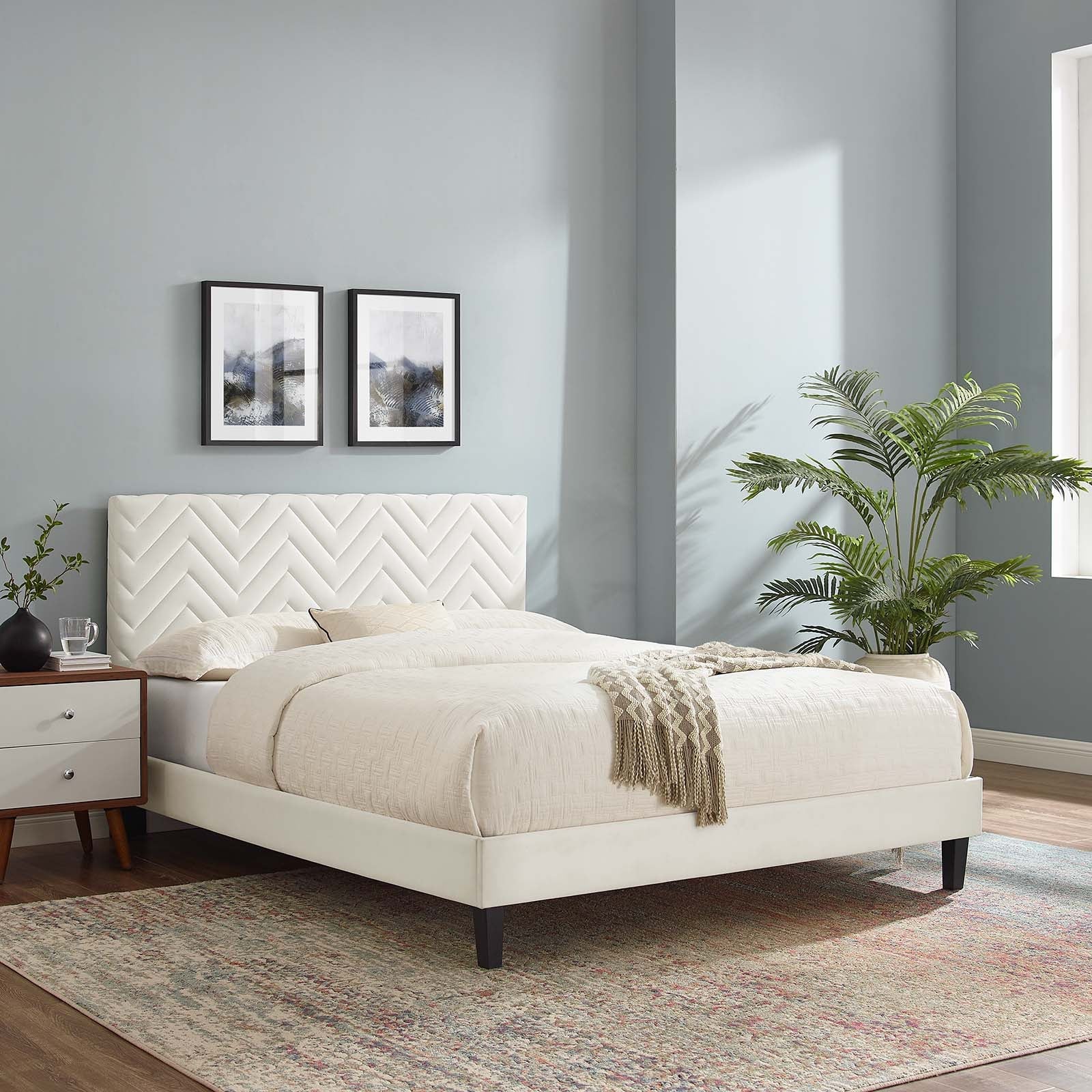 Leah Chevron Tufted Performance Velvet Full Platform Bed by Modway