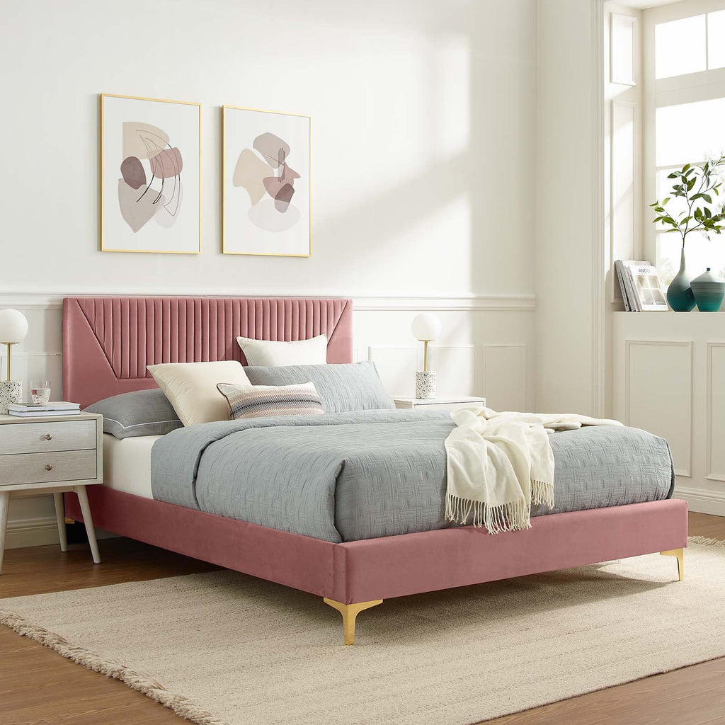 Yasmine Channel Tufted Performance Velvet King Platform Bed by Modway