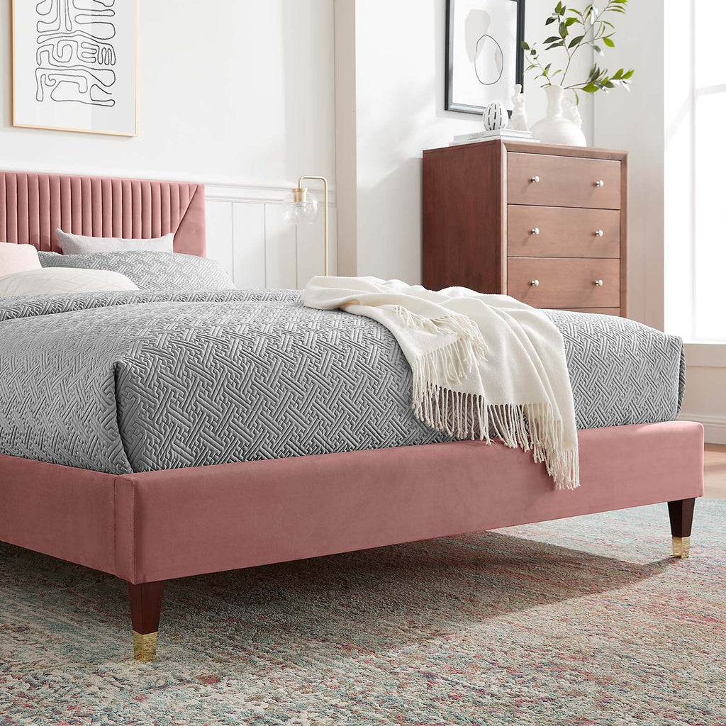 Yasmine Channel Tufted Performance Velvet King Platform Bed by Modway