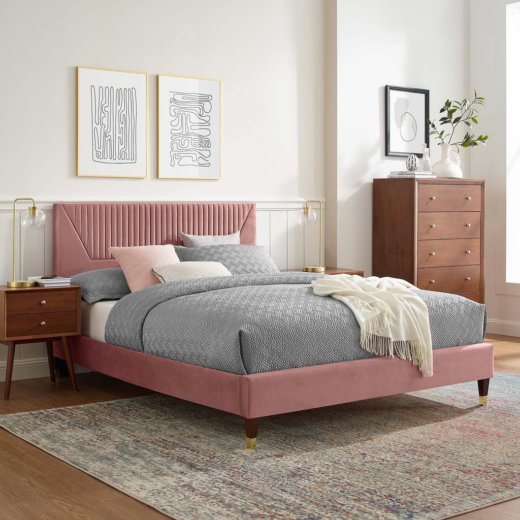 Yasmine Channel Tufted Performance Velvet King Platform Bed by Modway