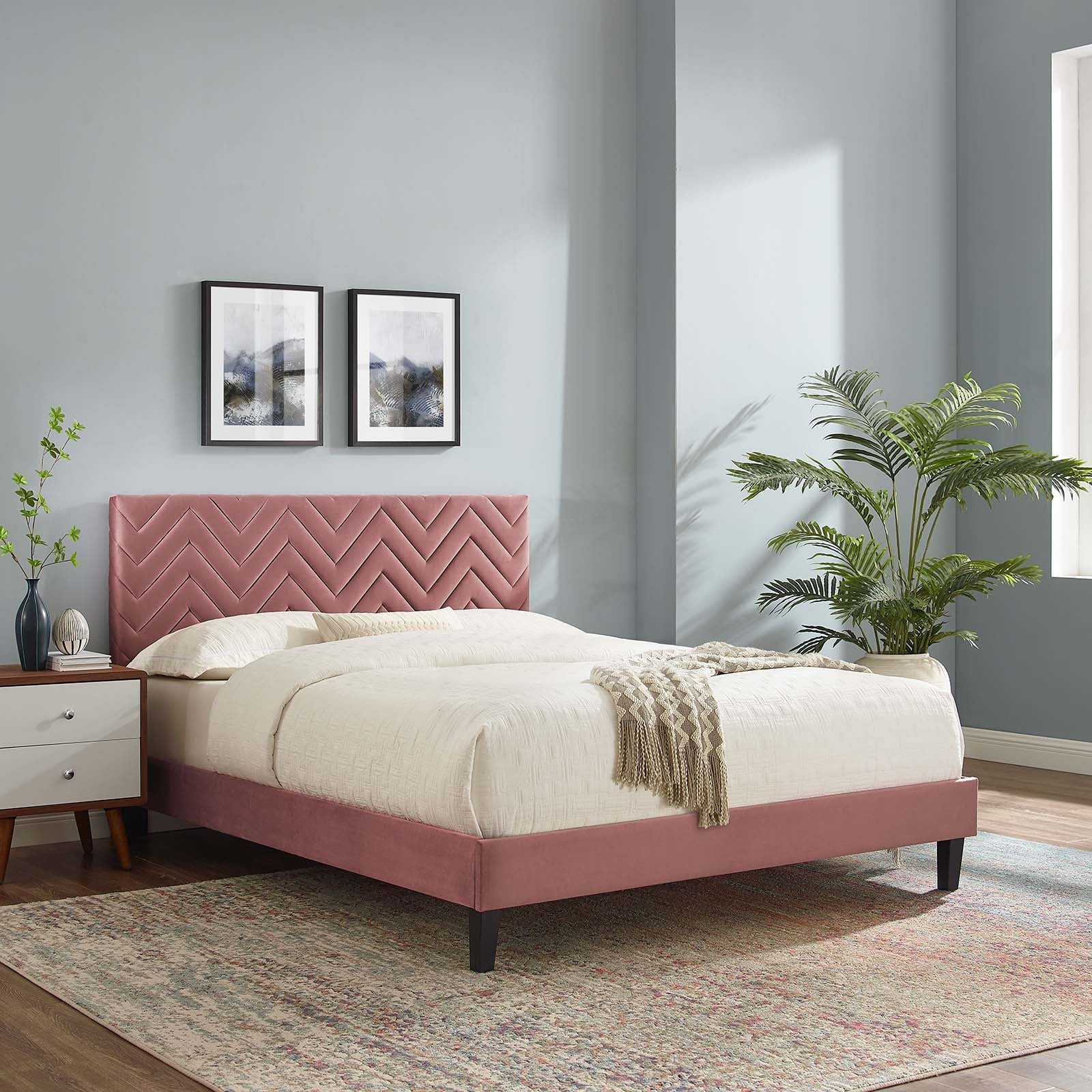 Leah Chevron Tufted Performance Velvet King Platform Bed by Modway