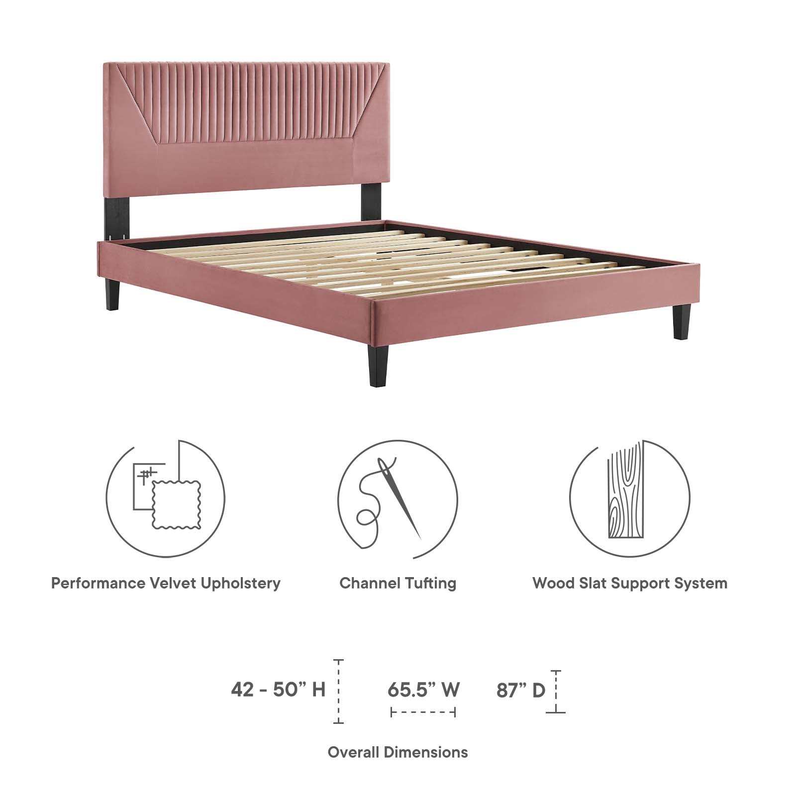 Yasmine Channel Tufted Performance Velvet King Platform Bed by Modway