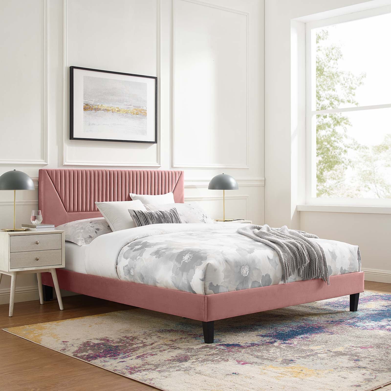 Yasmine Channel Tufted Performance Velvet King Platform Bed by Modway