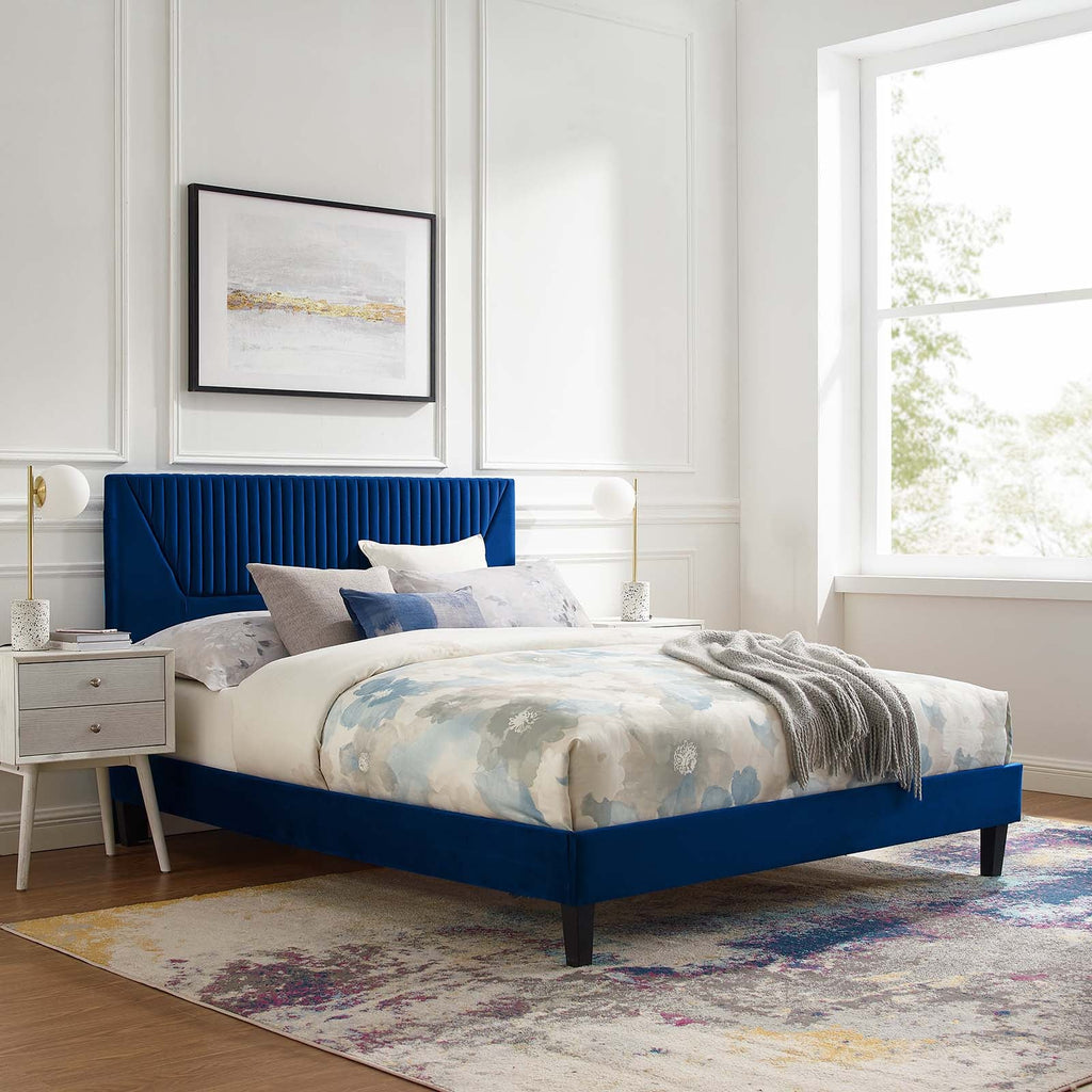 Yasmine Channel Tufted Performance Velvet King Platform Bed by Modway