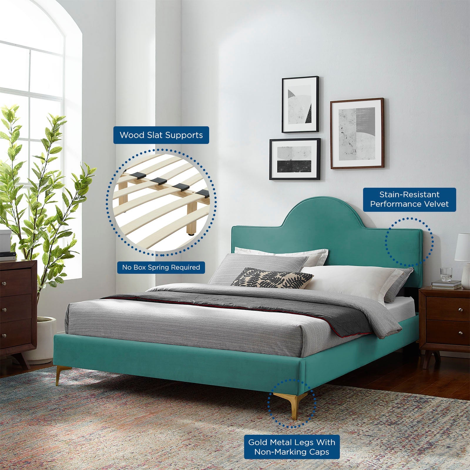 Sunny Performance Velvet King Bed by Modway