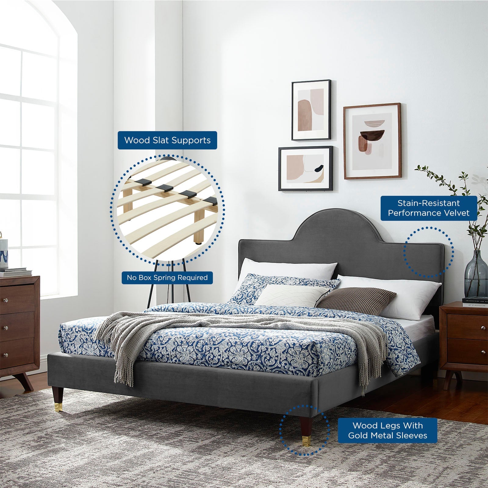 Aurora Performance Velvet King Bed by Modway