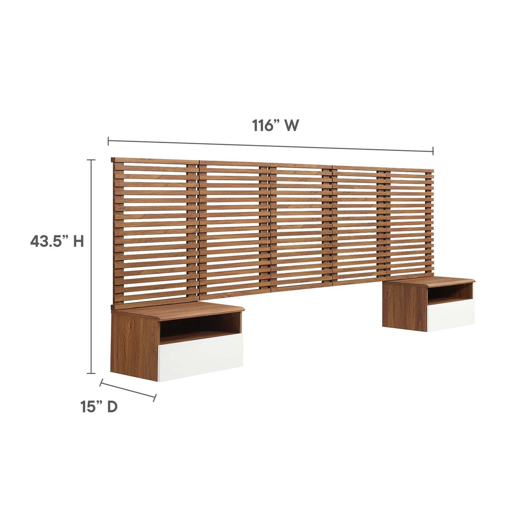 Render Wall Mount Queen Headboard and Modern Nightstands by Modway
