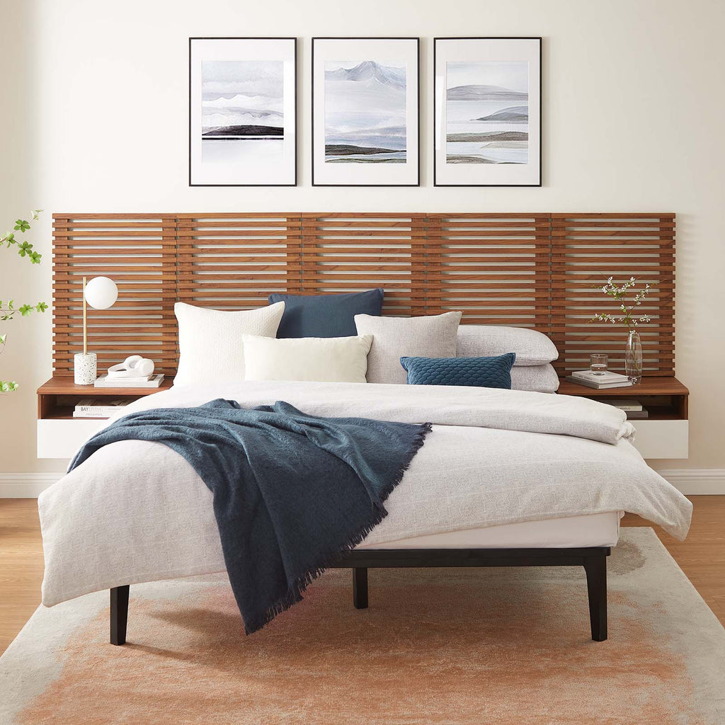 Render Wall Mount Queen Headboard and Modern Nightstands by Modway