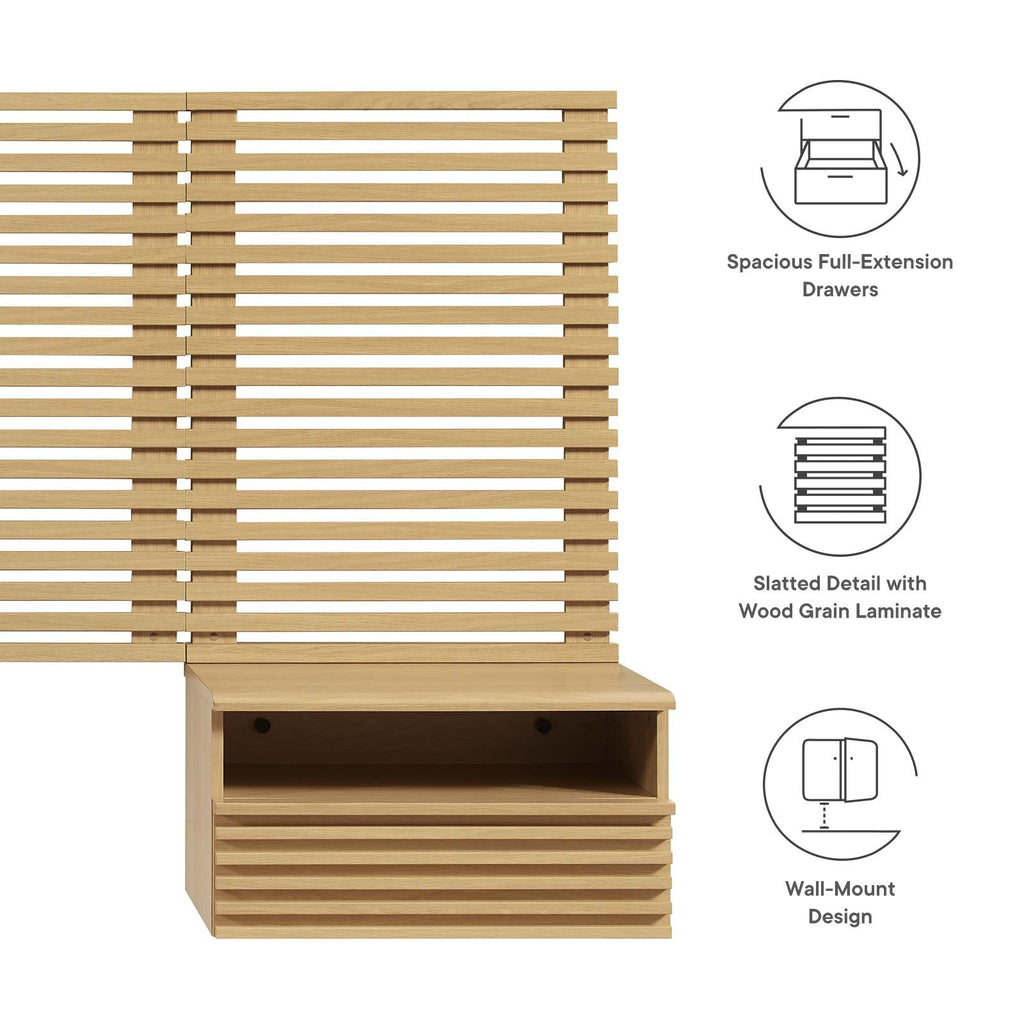 Render Wall Mount Twin Headboard and Modern Nightstands by Modway