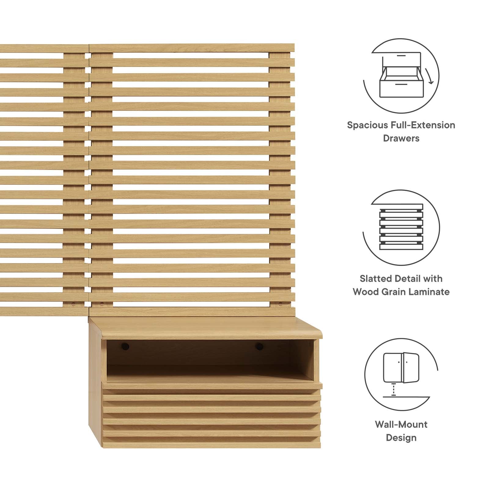 Render Wall Mount Twin Headboard and Modern Nightstands by Modway