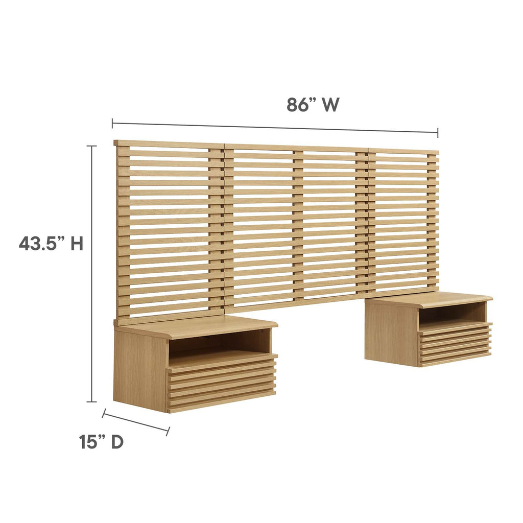 Render Wall Mount Twin Headboard and Modern Nightstands by Modway