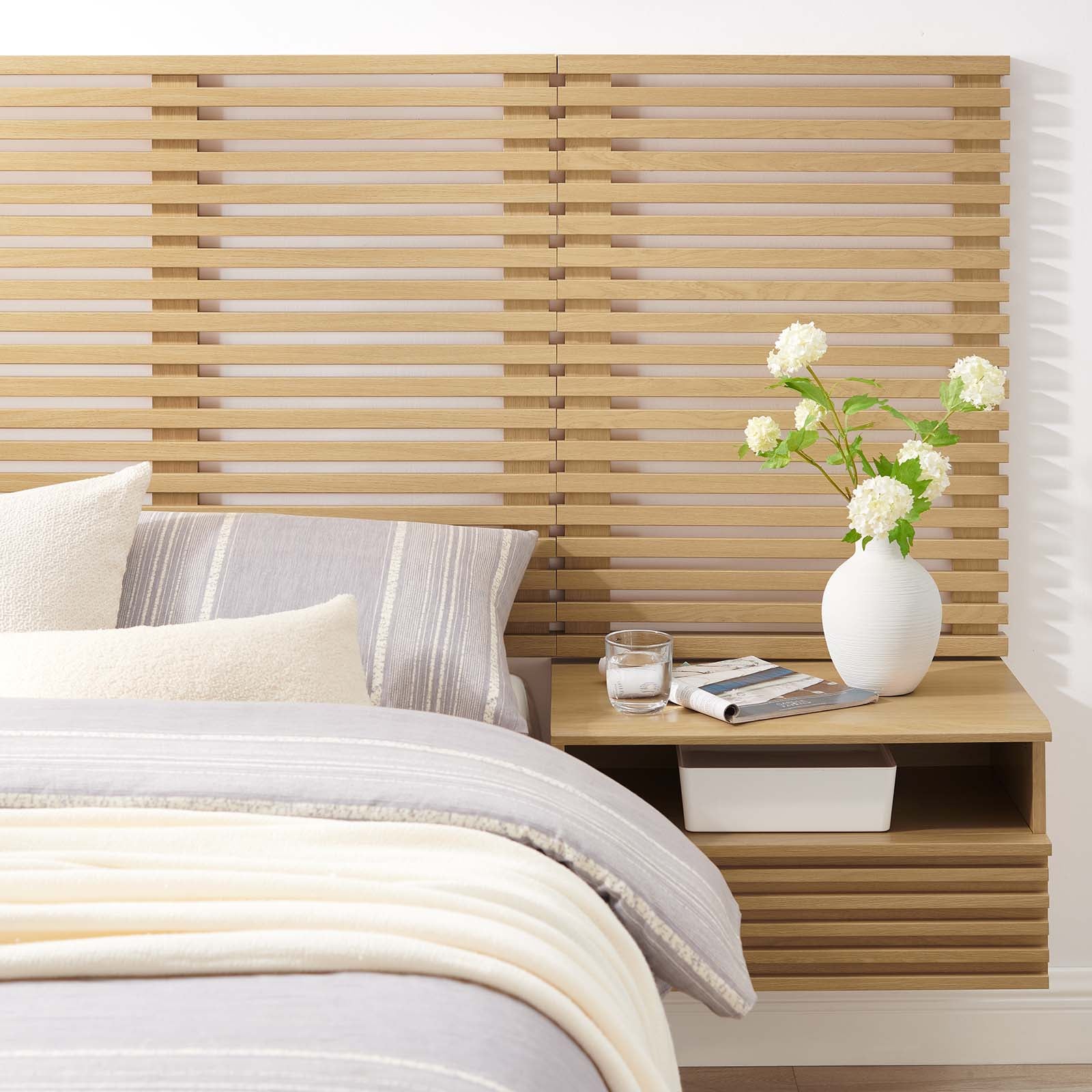 Render Wall Mount Twin Headboard and Modern Nightstands by Modway