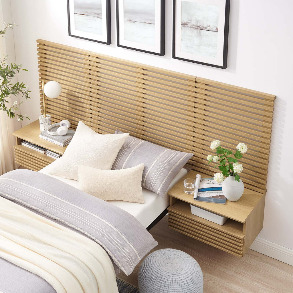Render Wall Mount Twin Headboard and Modern Nightstands by Modway