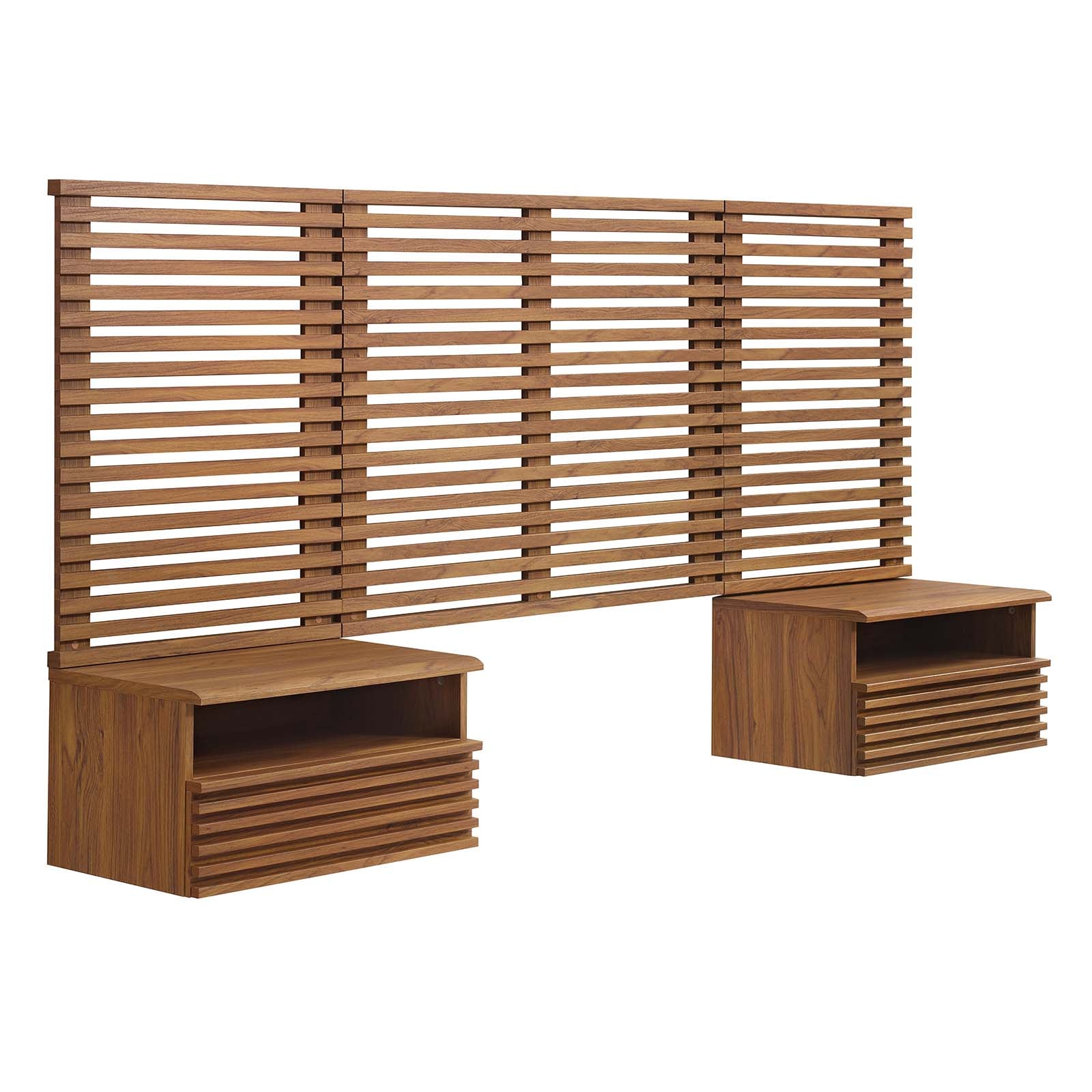 Render Wall Mount Twin Headboard and Modern Nightstands by Modway