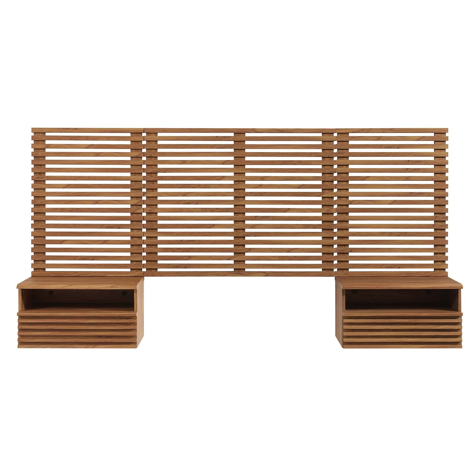 Render Wall Mount Twin Headboard and Modern Nightstands by Modway