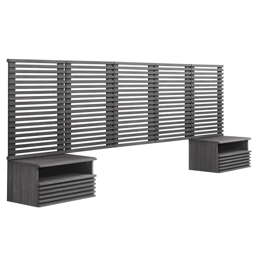 Render Wall Mount Queen Headboard and Modern Nightstands by Modway