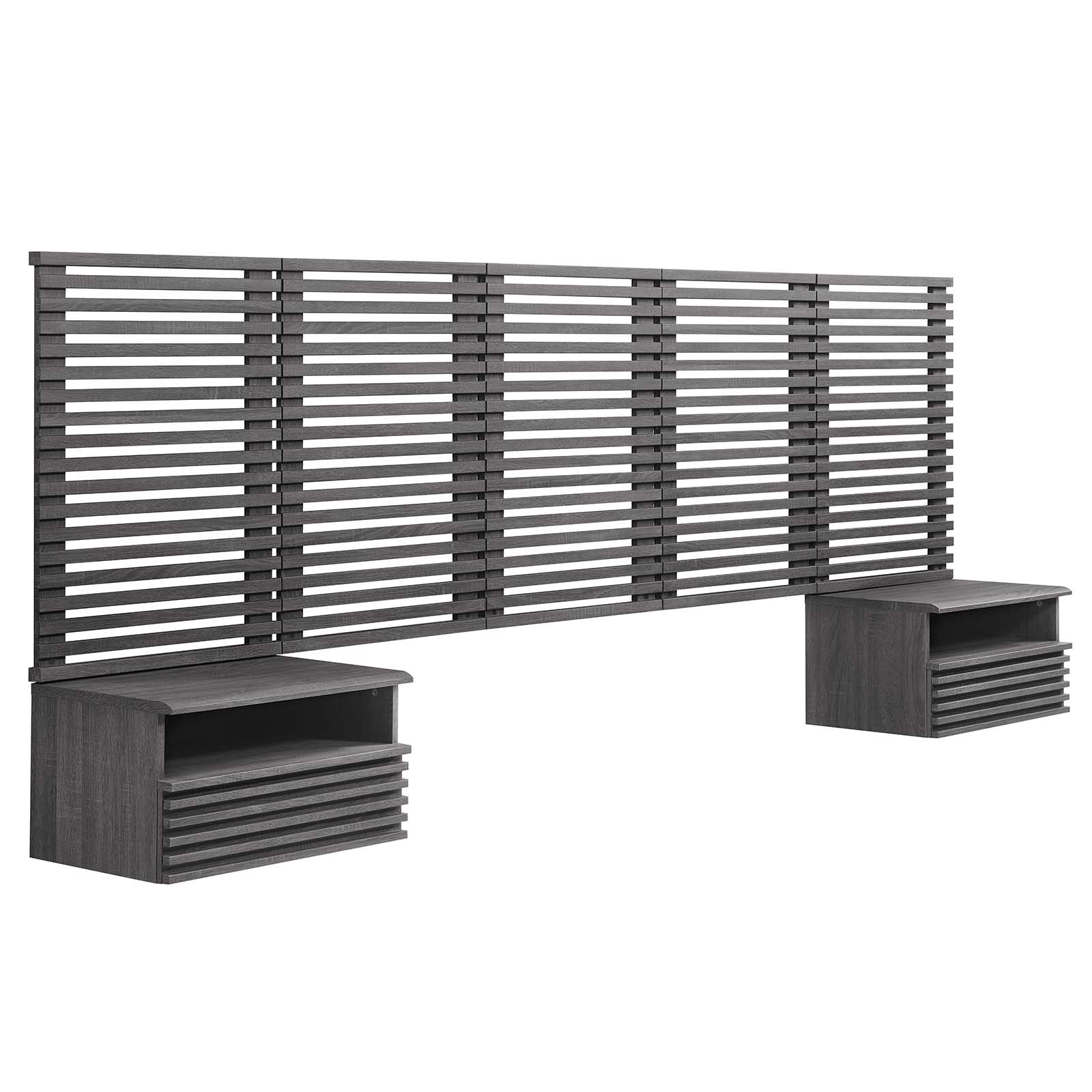 Render Wall Mount Queen Headboard and Modern Nightstands by Modway