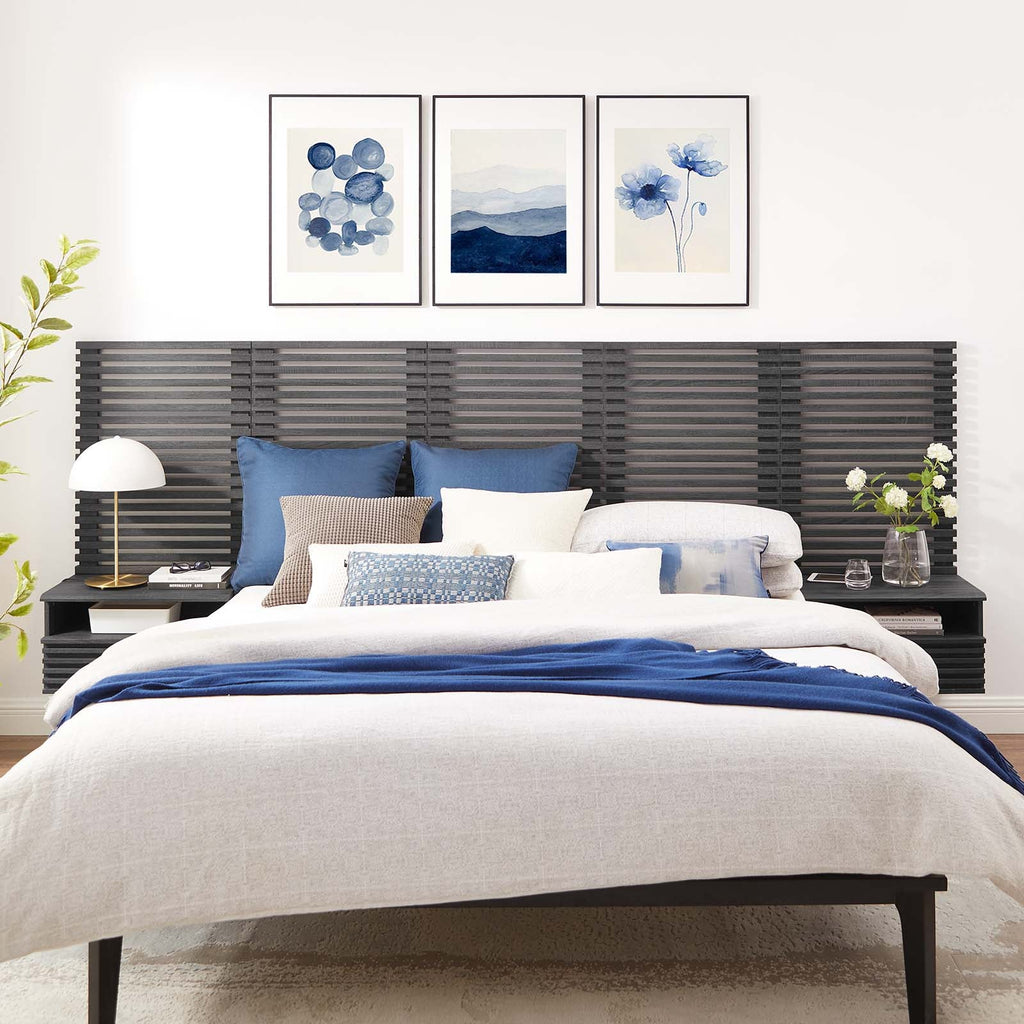 Render Wall Mount Queen Headboard and Modern Nightstands by Modway