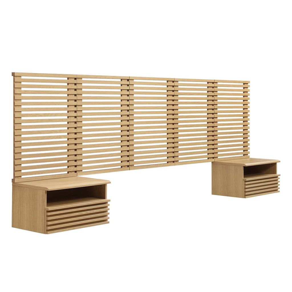 Render Wall Mount Queen Headboard and Modern Nightstands by Modway