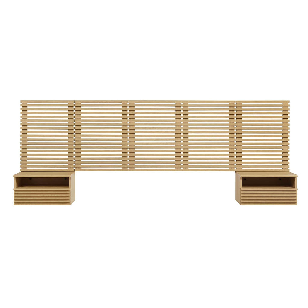 Render Wall Mount Queen Headboard and Modern Nightstands by Modway