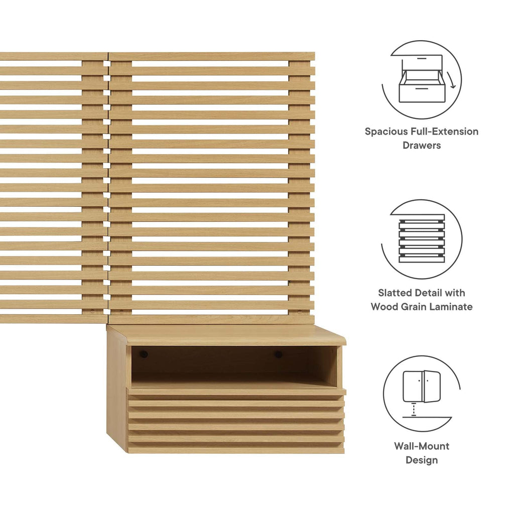 Render Wall Mount Queen Headboard and Modern Nightstands by Modway