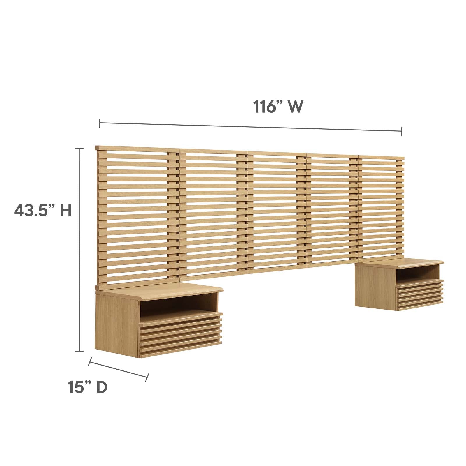 Render Wall Mount Queen Headboard and Modern Nightstands by Modway