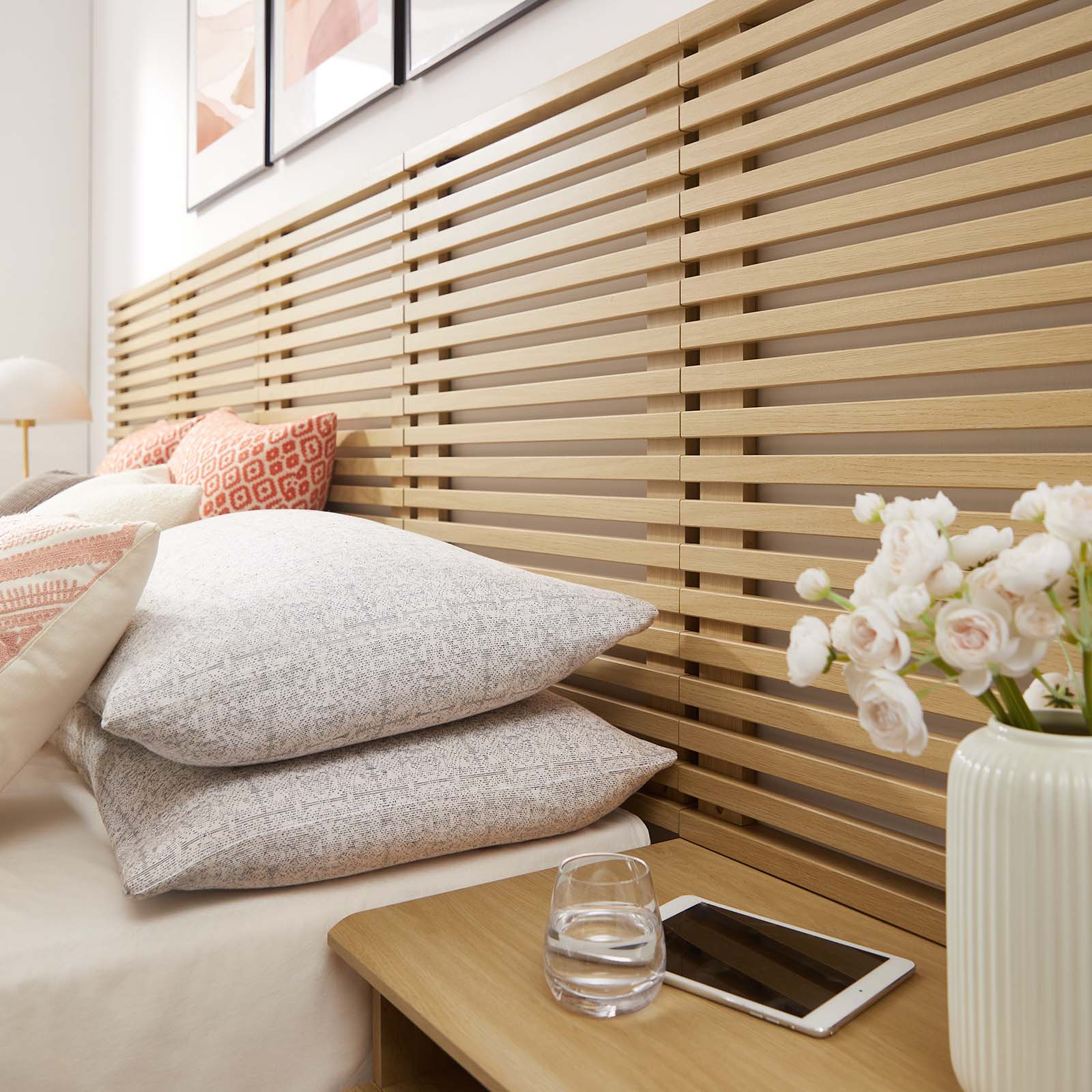 Render Wall Mount Queen Headboard and Modern Nightstands by Modway