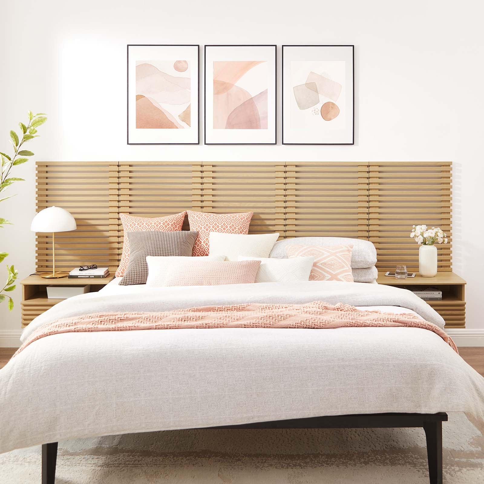 Render Wall Mount Queen Headboard and Modern Nightstands by Modway