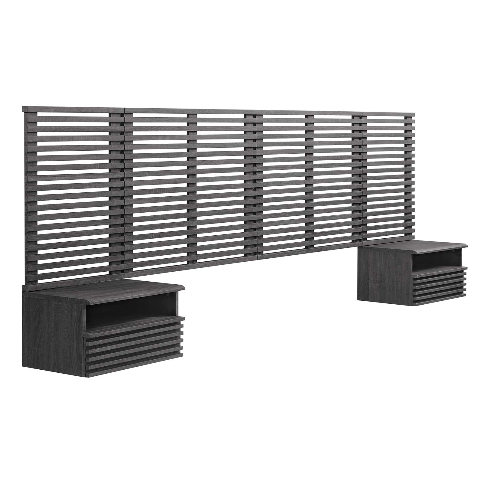 Render Wall Mount King Headboard and Modern Nightstands by Modway