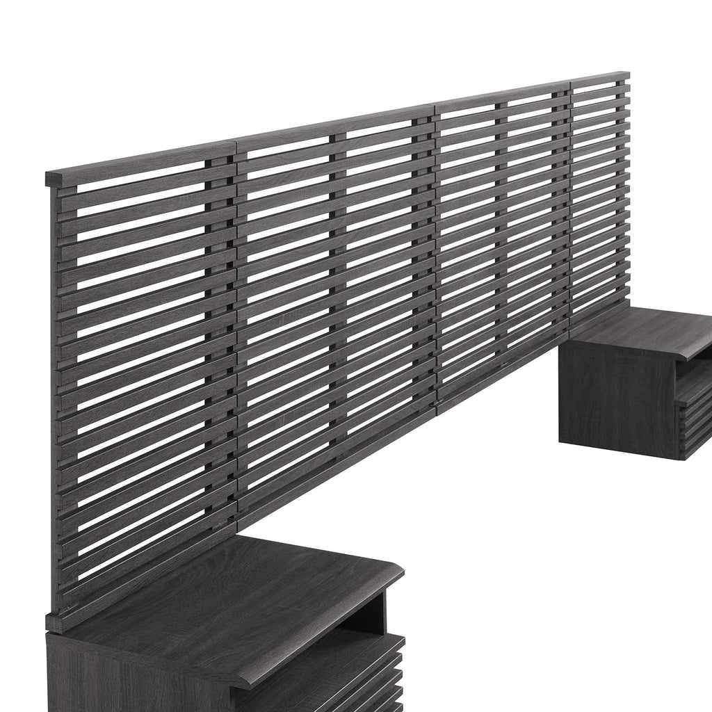 Render Wall Mount King Headboard and Modern Nightstands by Modway
