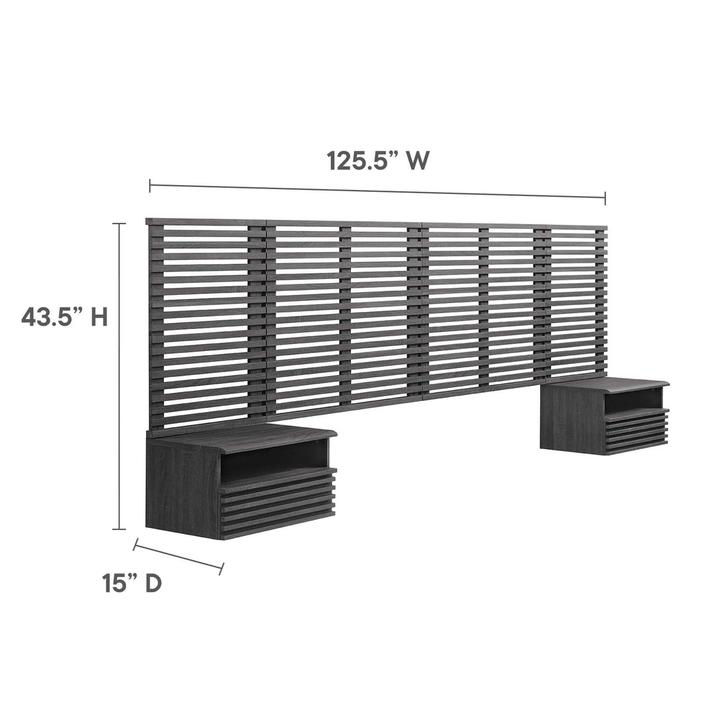 Render Wall Mount King Headboard and Modern Nightstands by Modway