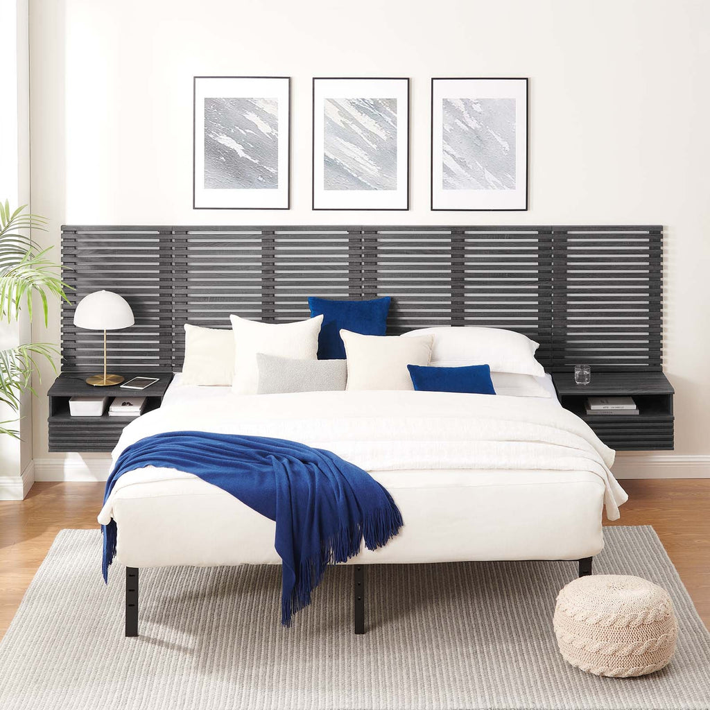 Render Wall Mount King Headboard and Modern Nightstands by Modway