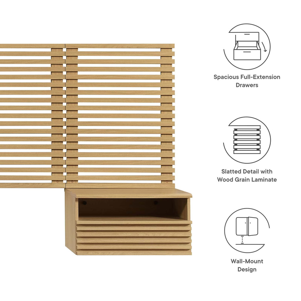 Render Wall Mount King Headboard and Modern Nightstands by Modway