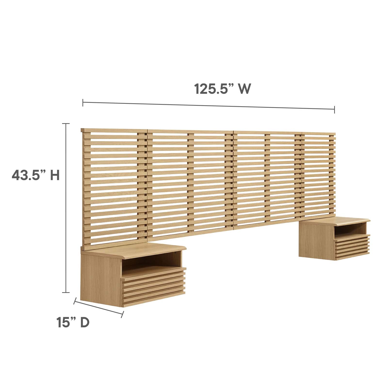 Render Wall Mount King Headboard and Modern Nightstands by Modway