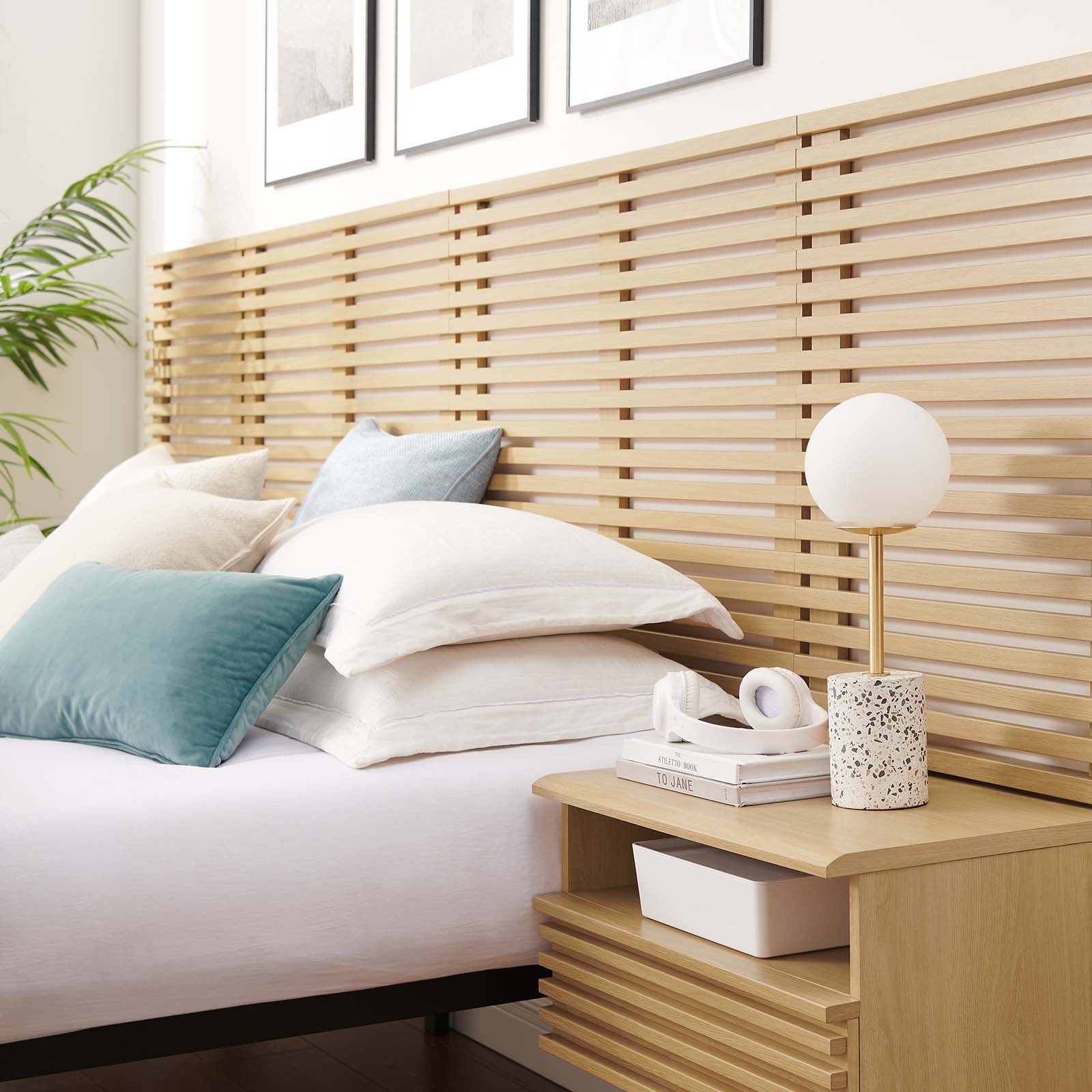 Render Wall Mount King Headboard and Modern Nightstands by Modway