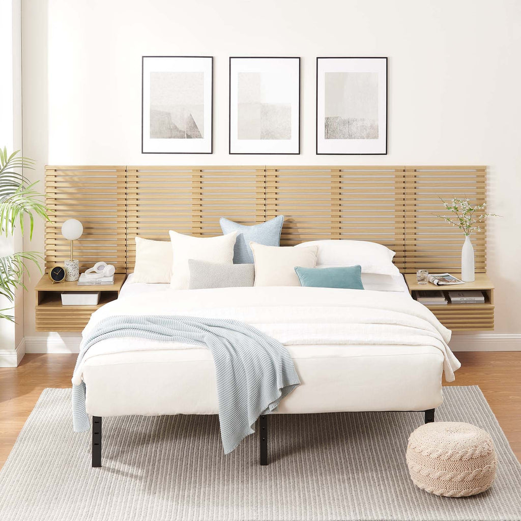 Render Wall Mount King Headboard and Modern Nightstands by Modway
