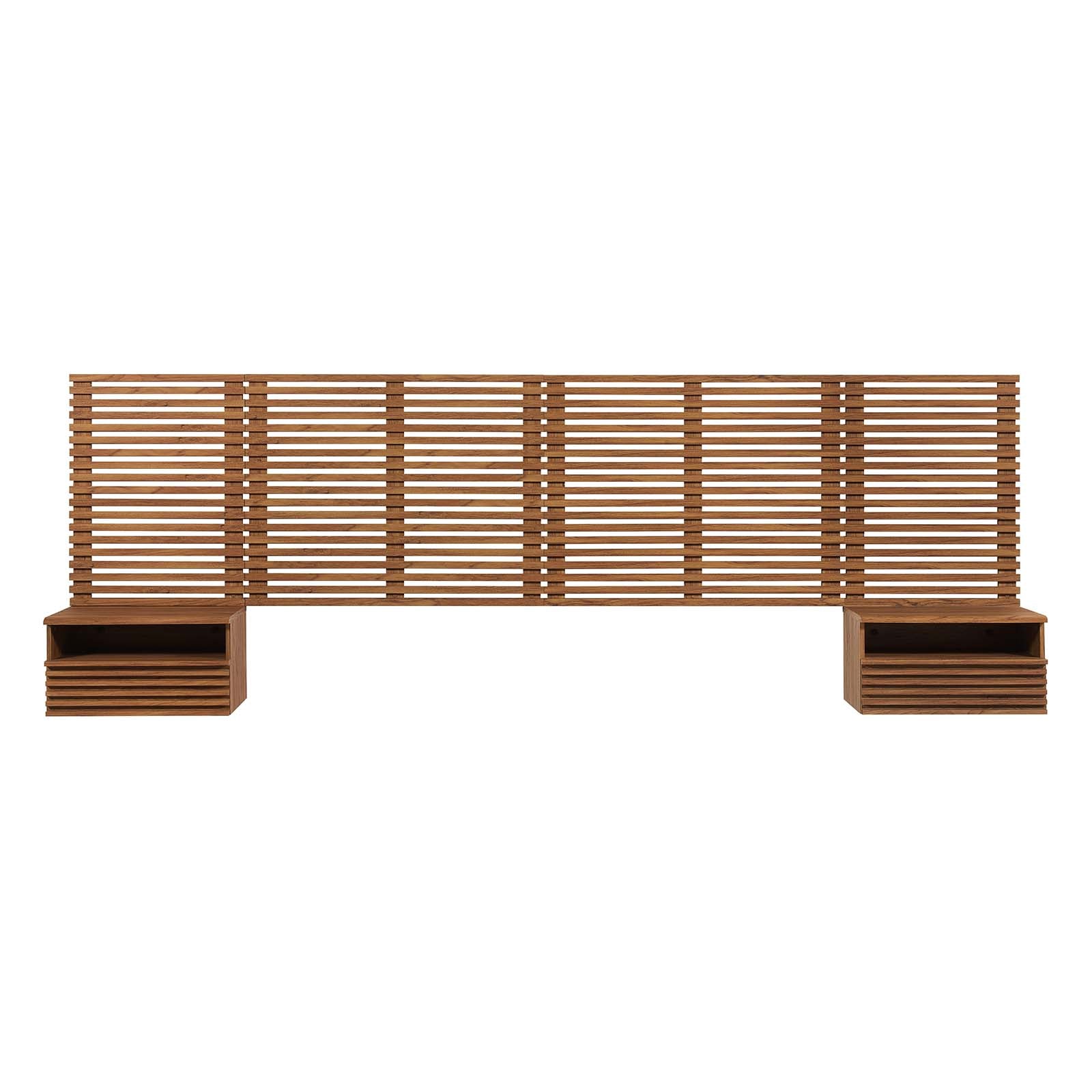 Render Wall Mount King Headboard and Modern Nightstands by Modway