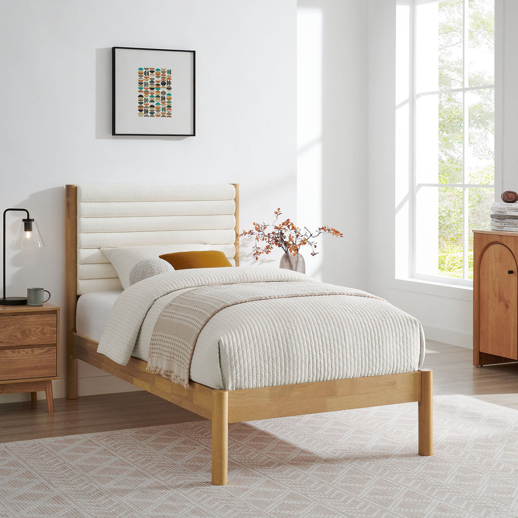 Olea Channel Tufted Boucle Solid Wood Twin Platform Bed by Modway