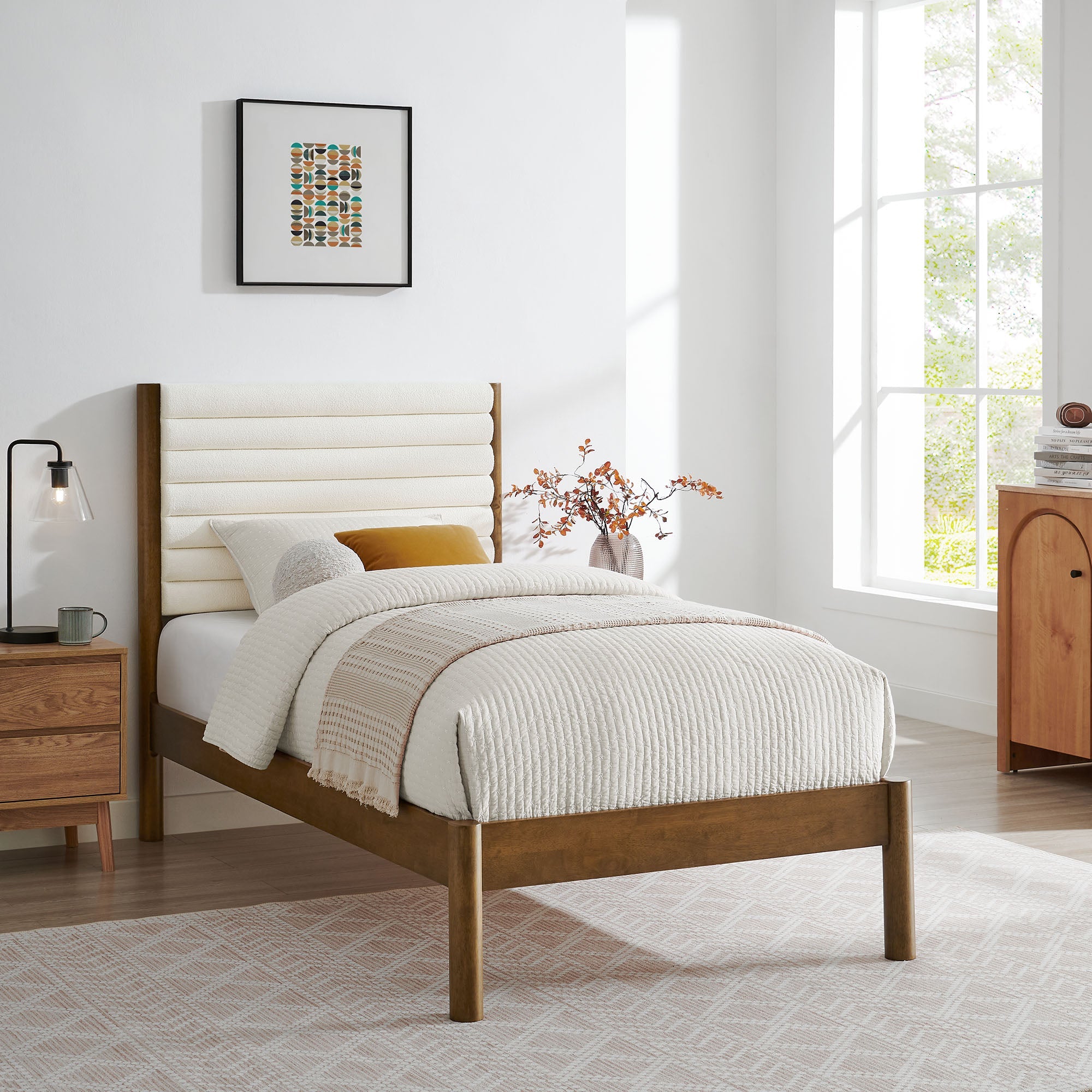 Olea Channel Tufted Boucle Solid Wood Twin Platform Bed by Modway