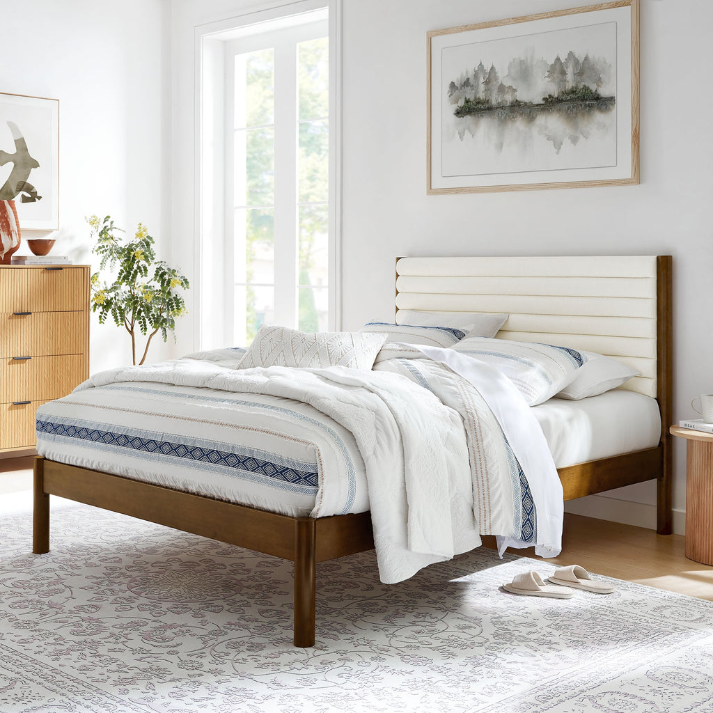 Olea Channel Tufted Boucle Solid Wood Full Platform Bed by Modway