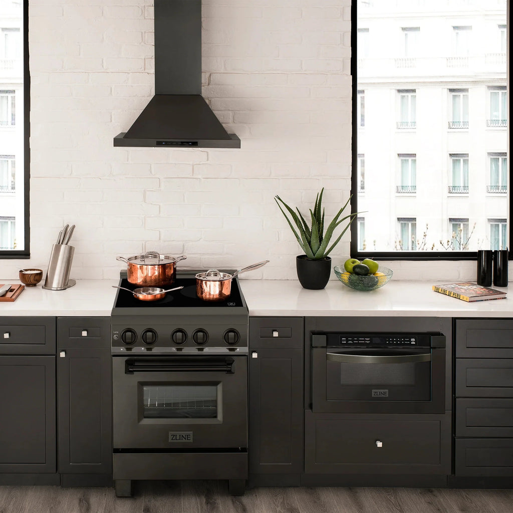 ZLINE 24" 2.8 cu. ft. Induction Range with a 3 Element Stove and Electric Oven in Black Stainless Steel RAIND-BS-24