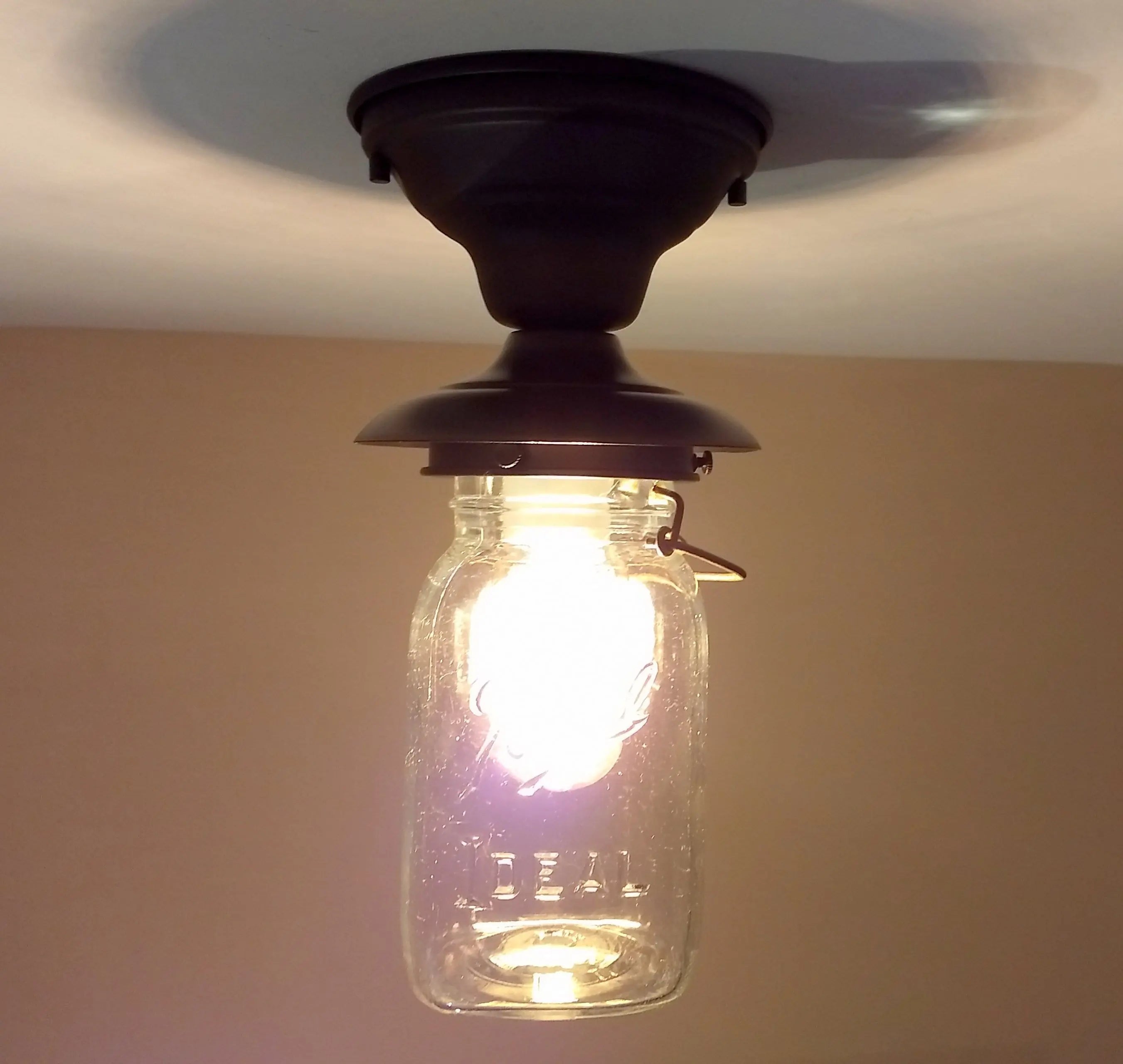 Mason Jar Outdoor Exterior Porch Ceiling Light with Vintage Jar