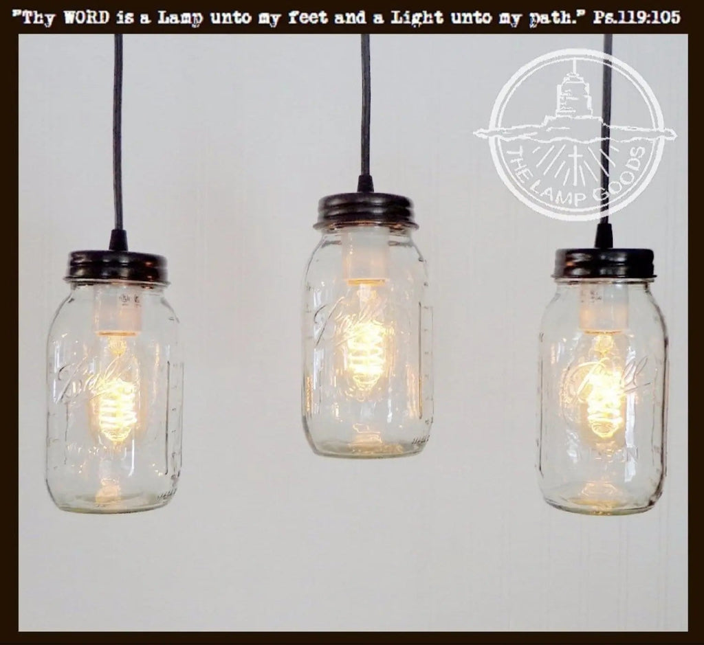 Mason Jar CHANDELIER Pendant Trio Rectangular with NEW Quart