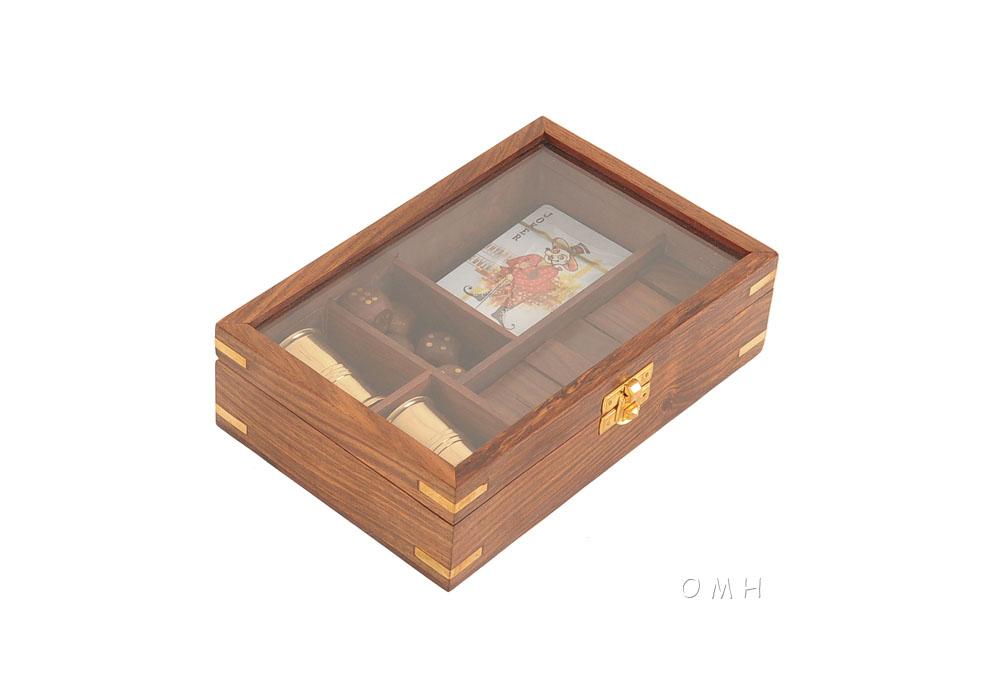 Wooden Game Set with Brass Goblet