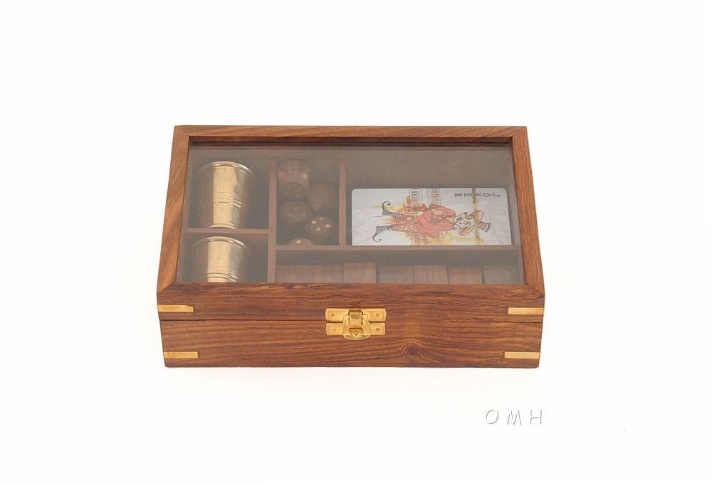Wooden Game Set with Brass Goblet