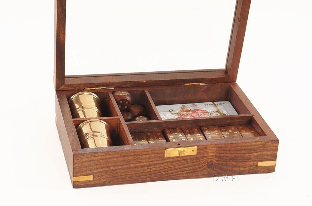 Wooden Game Set with Brass Goblet